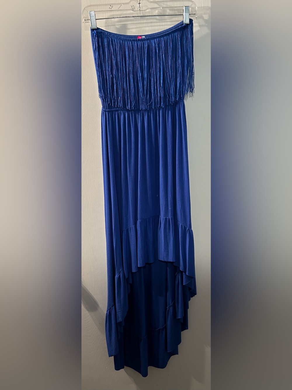 Cristinalove Royal Blue Fringe High-Low Strapless Dress Size L
